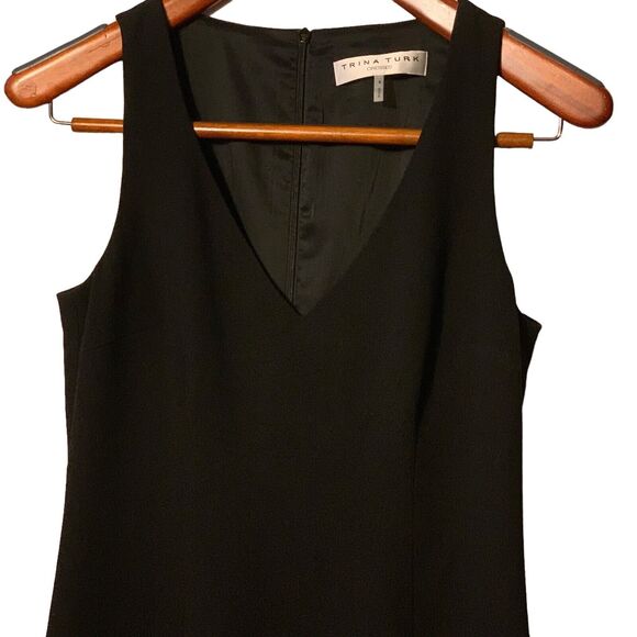 TRINA TURK Black Sleeveless V-Neck Midi Dress Crochet Hem Women's 4 - Picture 5 of 10